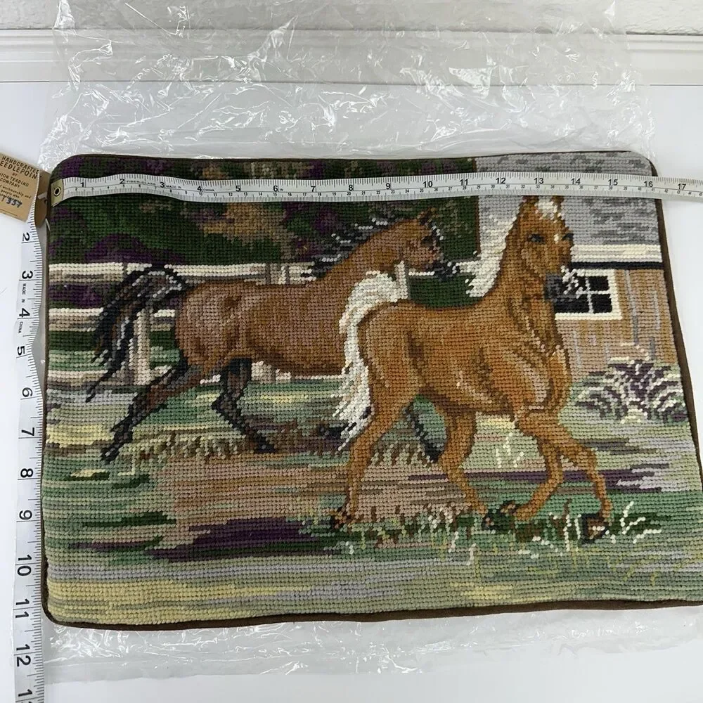 Horse Handcrafted Needlepoint By Union Trading Company Couch Pillow Case 16x11